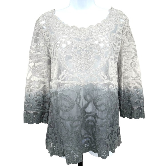 Meadow Rue Tops - ANTHROPOLOGIE Meadow Rue Lace Top Sheer Gray Ombre Cotton Blend Women's Medium